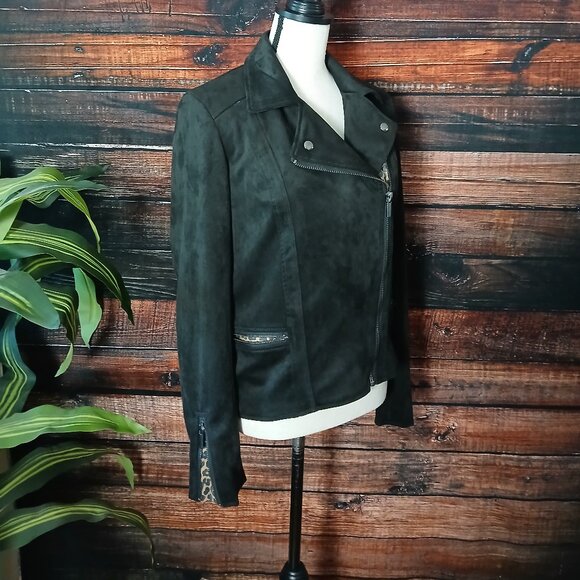 NWT Kut From The Kloth Moto Jacket S Jayden Faux Suede Black Leopard Lined - Picture 12 of 16